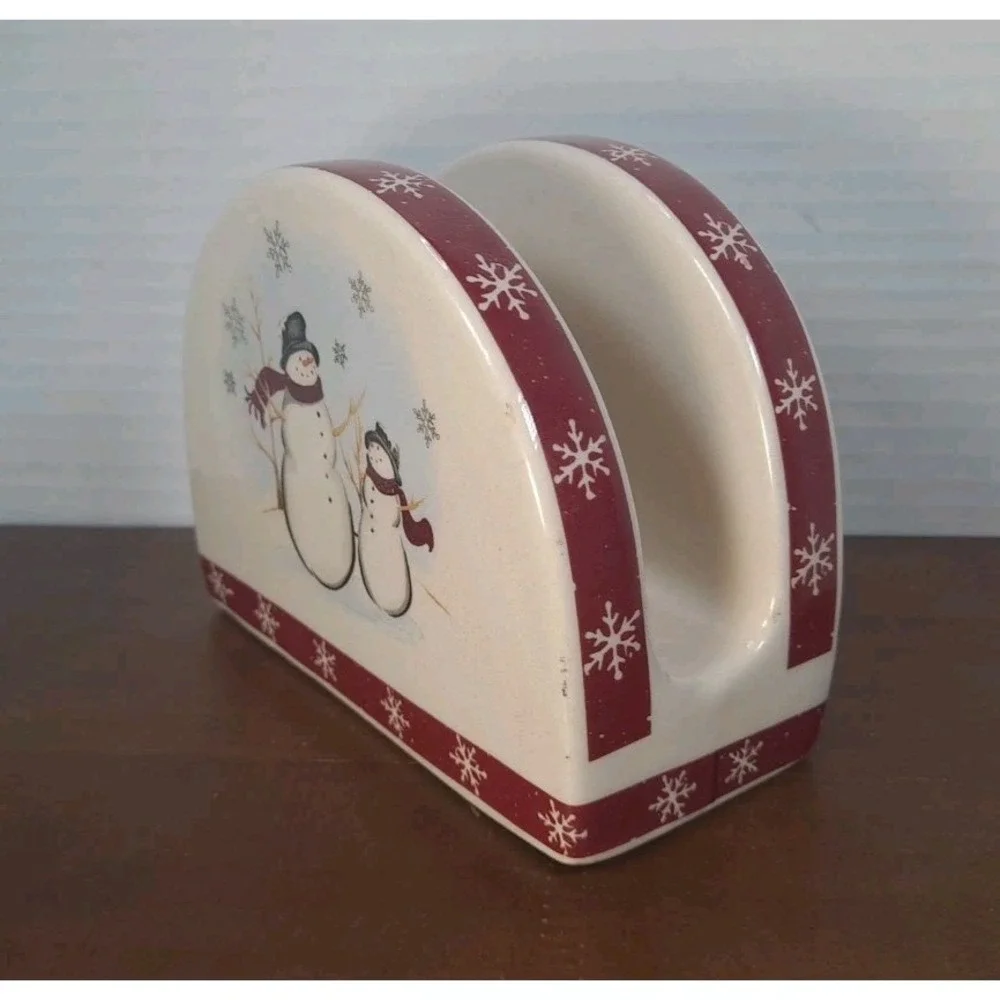 Royal Seasons Stoneware Jolly Snowmen Ceramic Napkin Holder 5